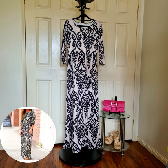 Egyptian Floral XL Pattern Formal Black Dress Code Bodycon Maxi Longdress Party - Picture 2 of 8